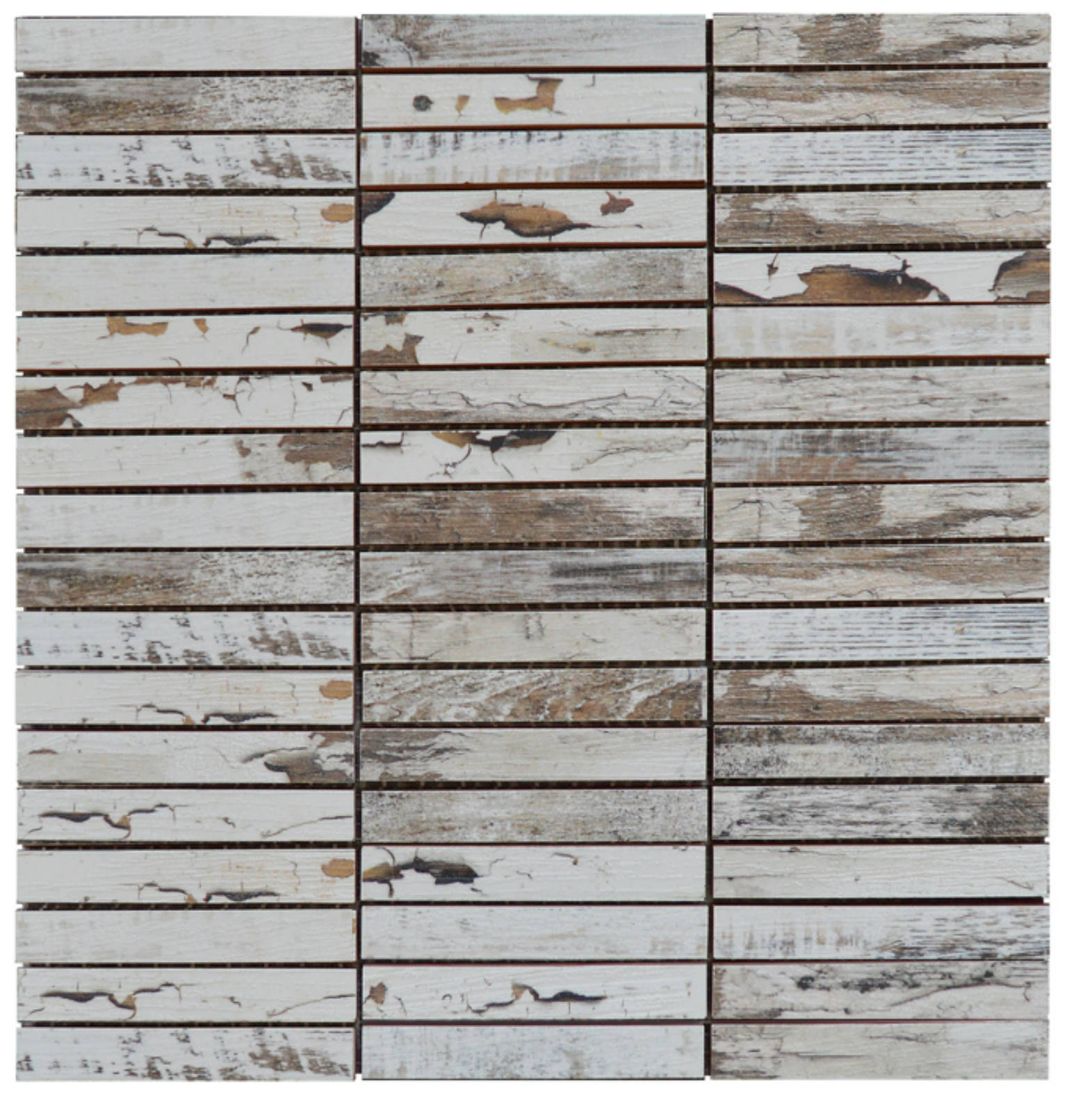 0.7"x4" Wood Rectangles Mix White Grey Ceramic Mosaic | In Home Stone