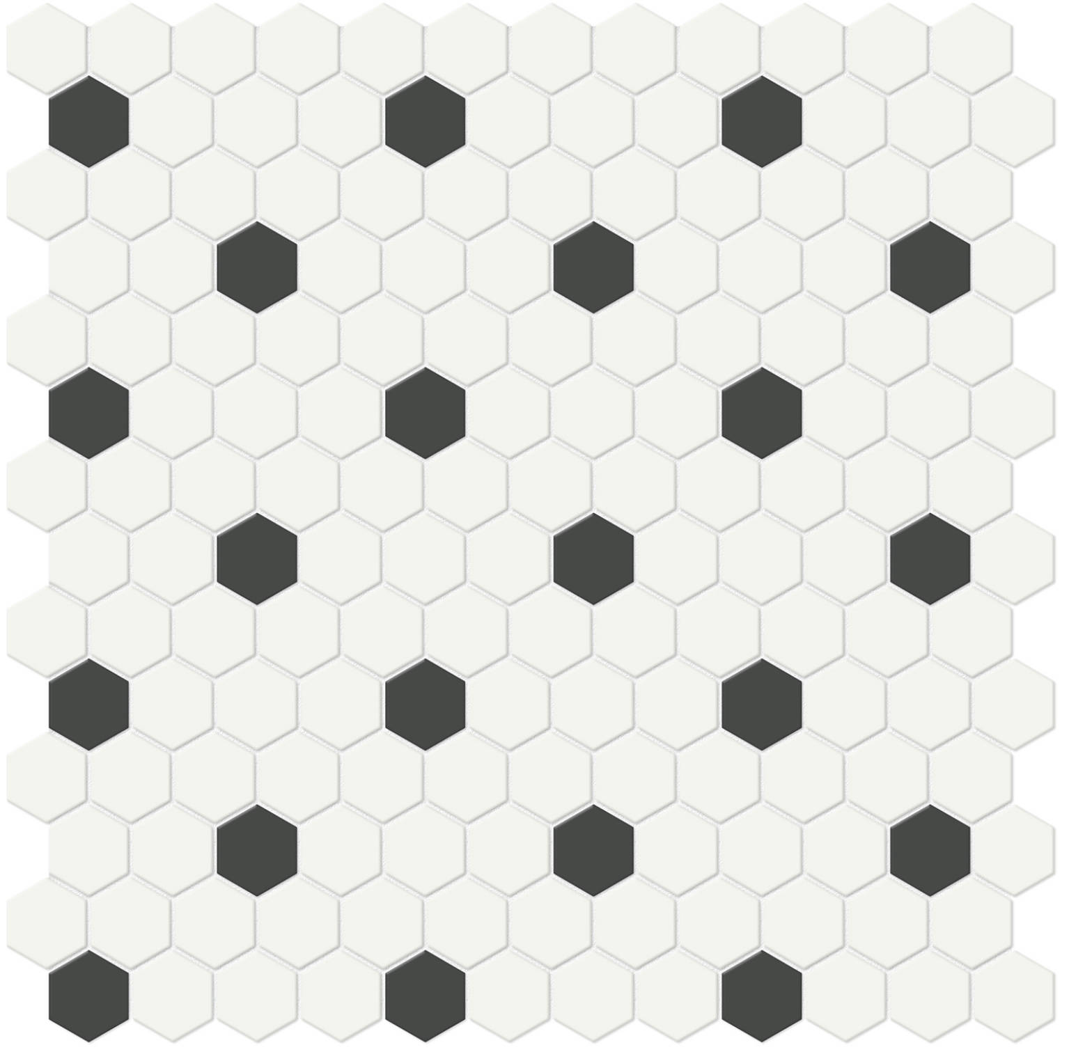 1" White w/ Retro Black Matte Hex Mosaic | In Home Stone