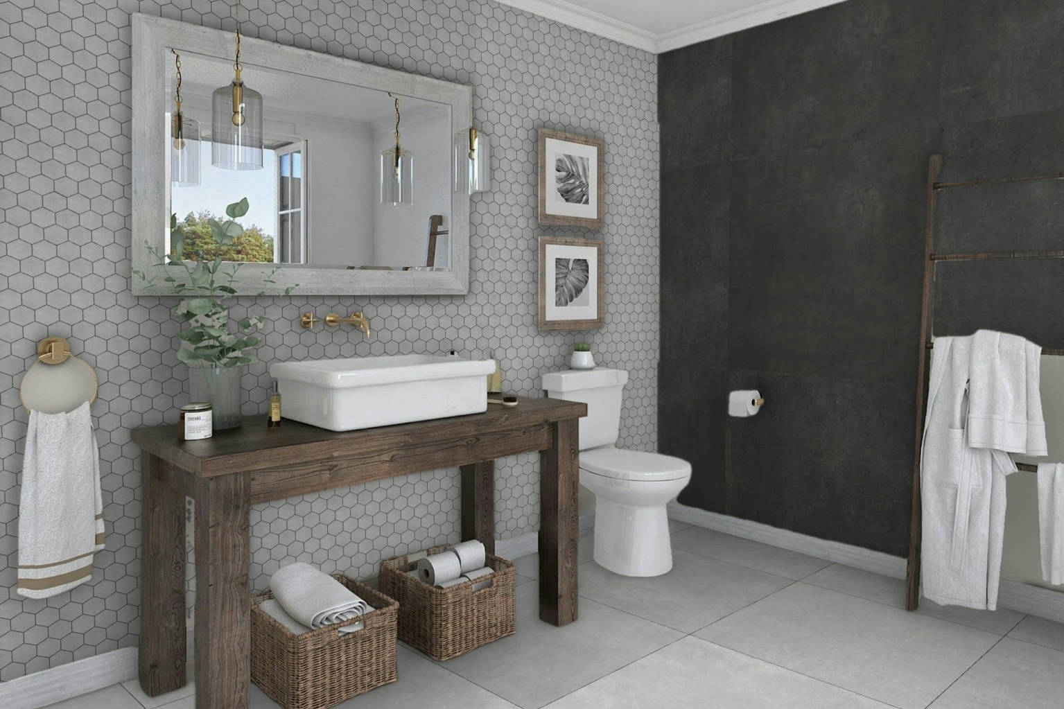 Ashland Grey 36x36 and 3x3 Mosaic | In Home Stone