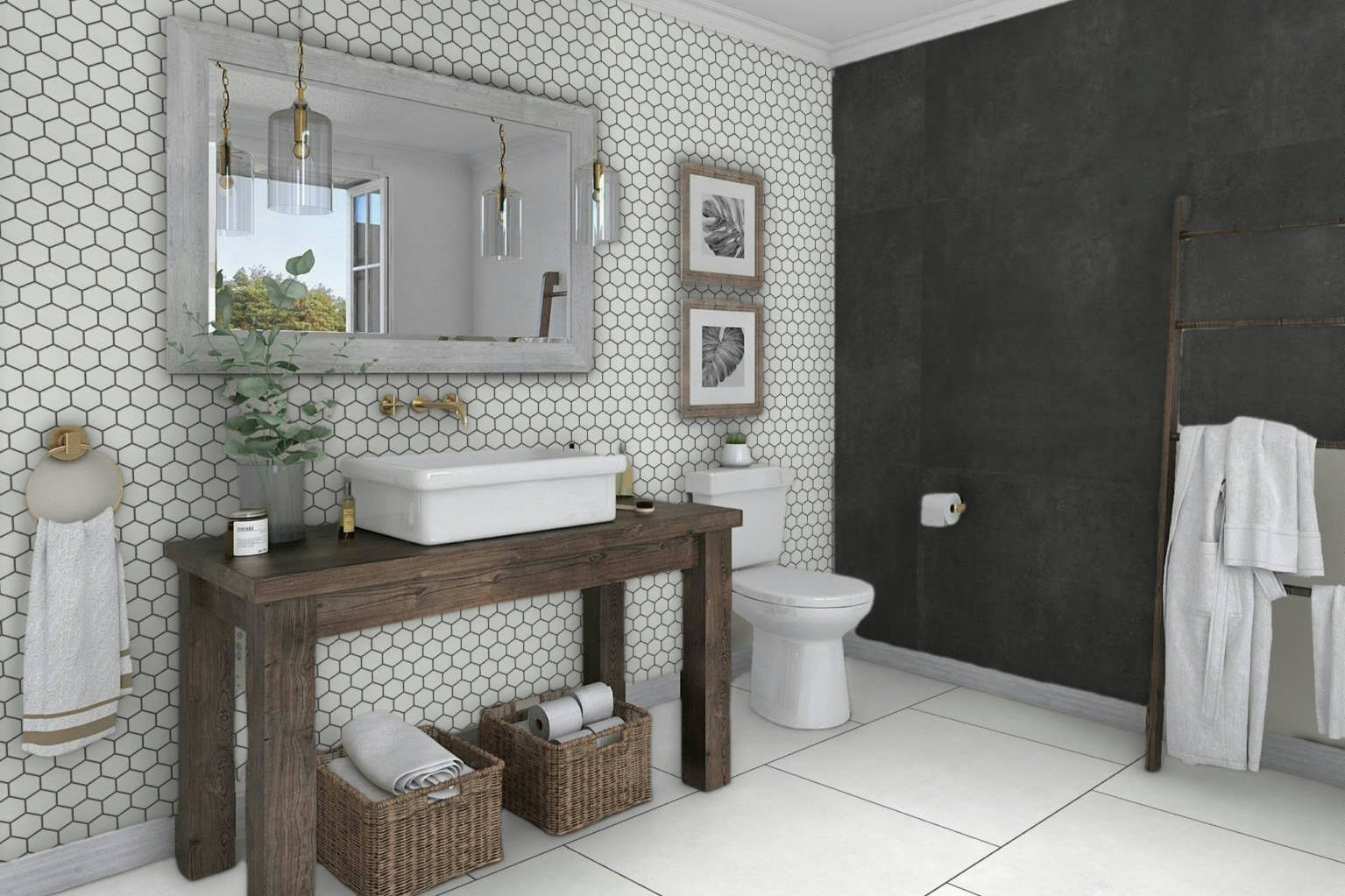 Ashland White 36x36, 3x3 Mosaic, and 48x48 Black | In Home Stone