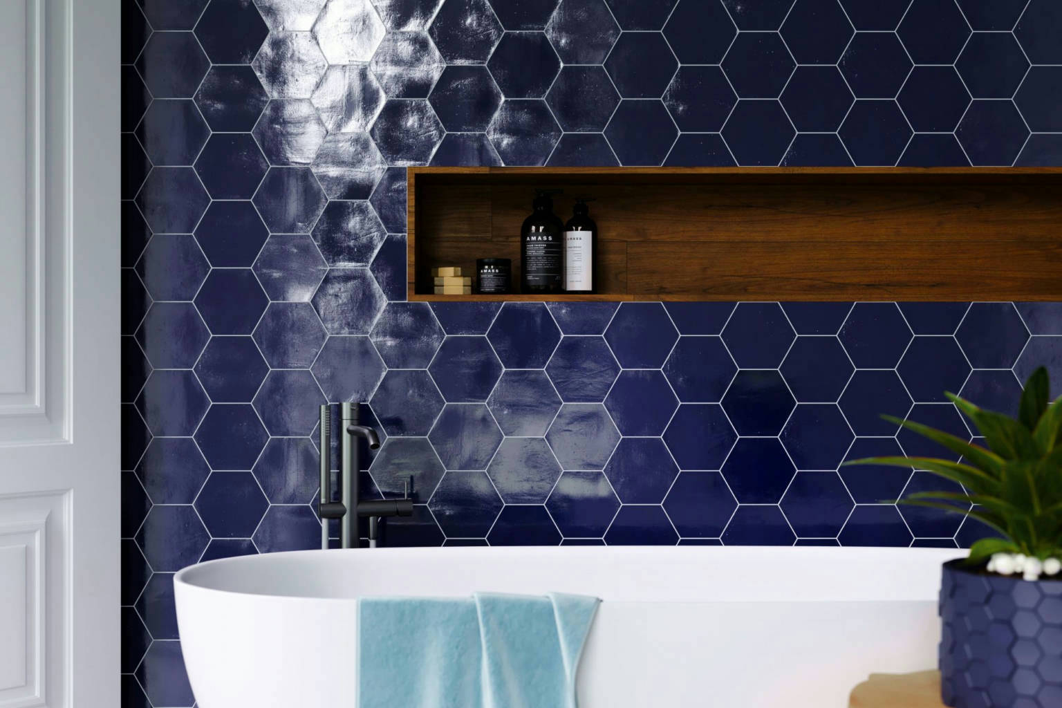 Ronda 5.5X6.3&rdquo; Cobalt Hexagon | In Home Stone