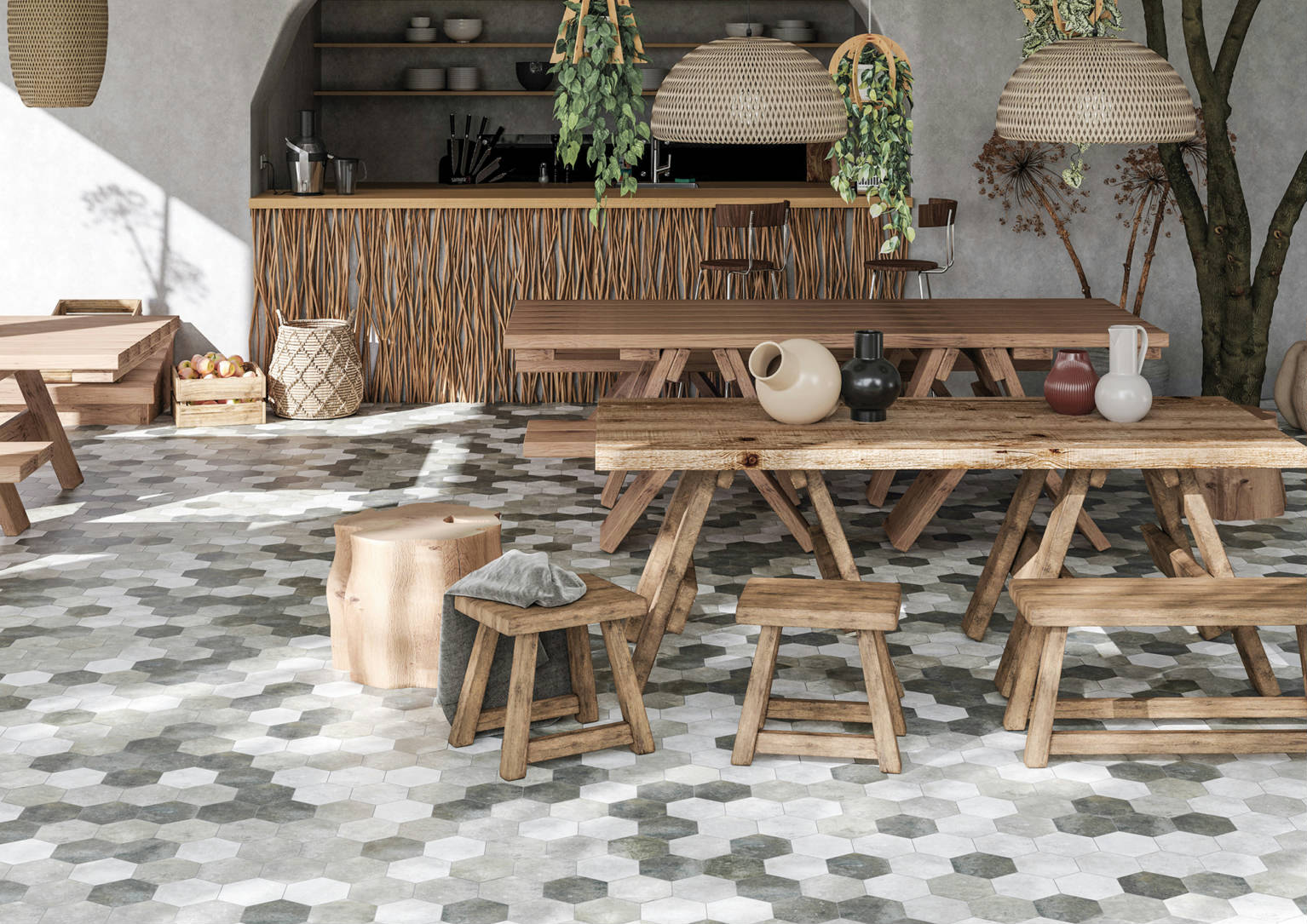 Seville 5.5X6.3” Black Hexagon | In Home Stone