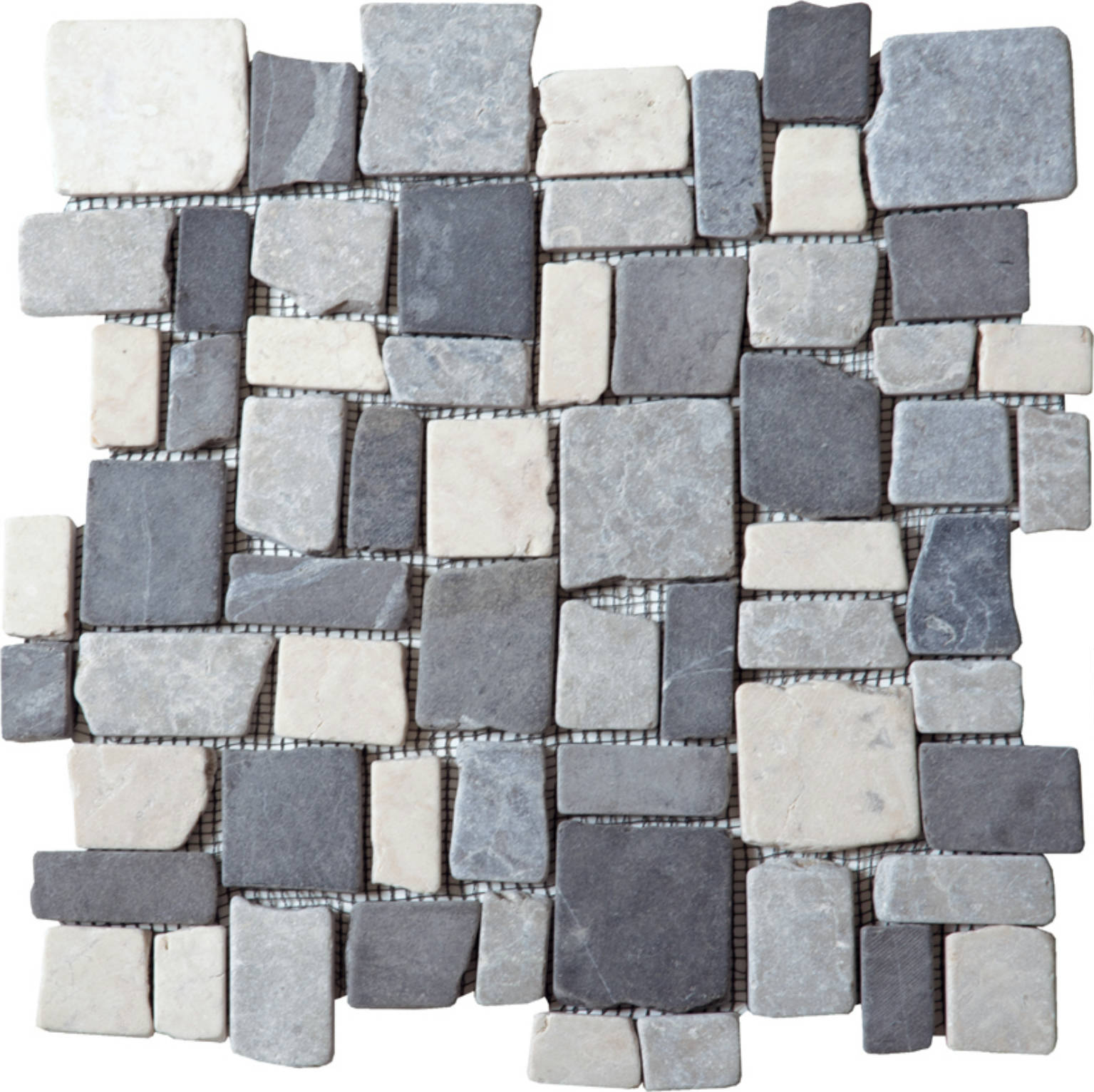 White/L.grey/D.grey Cubic Marble Opus Interlocking Mosaic | In Home Stone