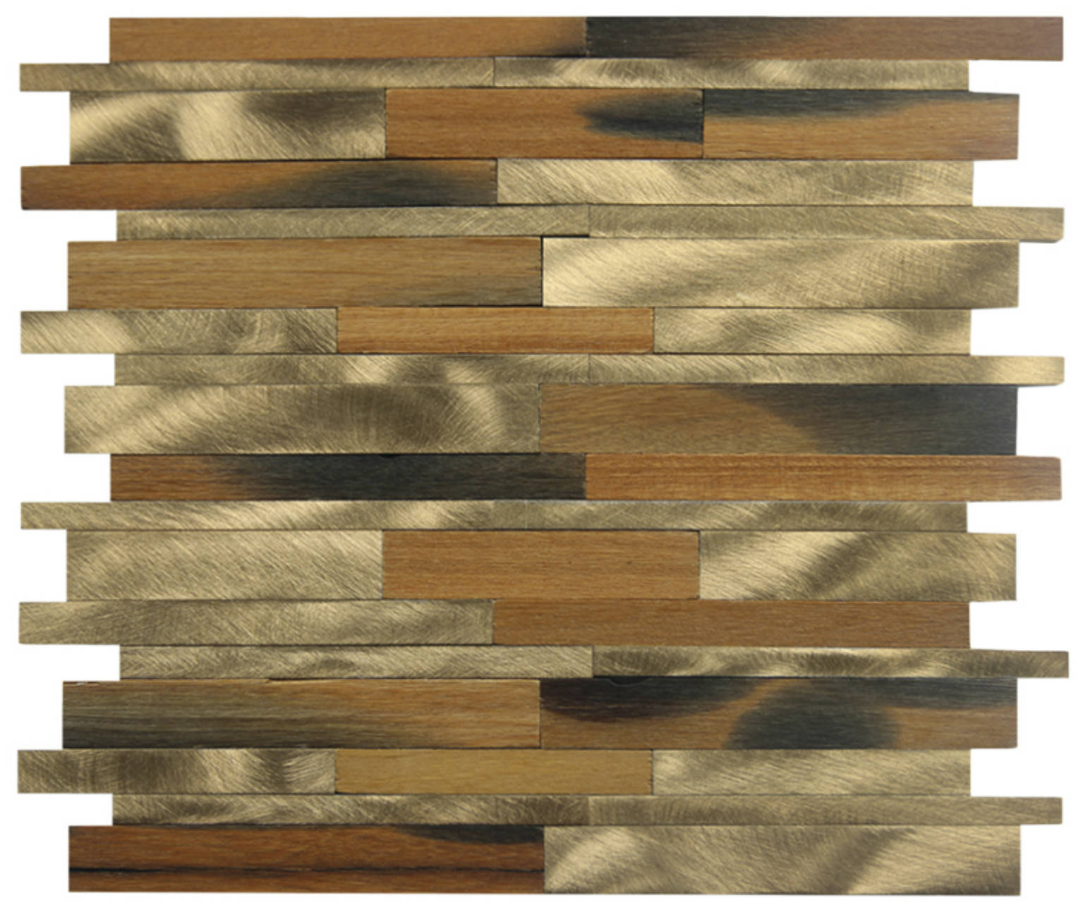 Wood / Gold Aluminum Baguette Interlocking Mosaic | In Home Stone