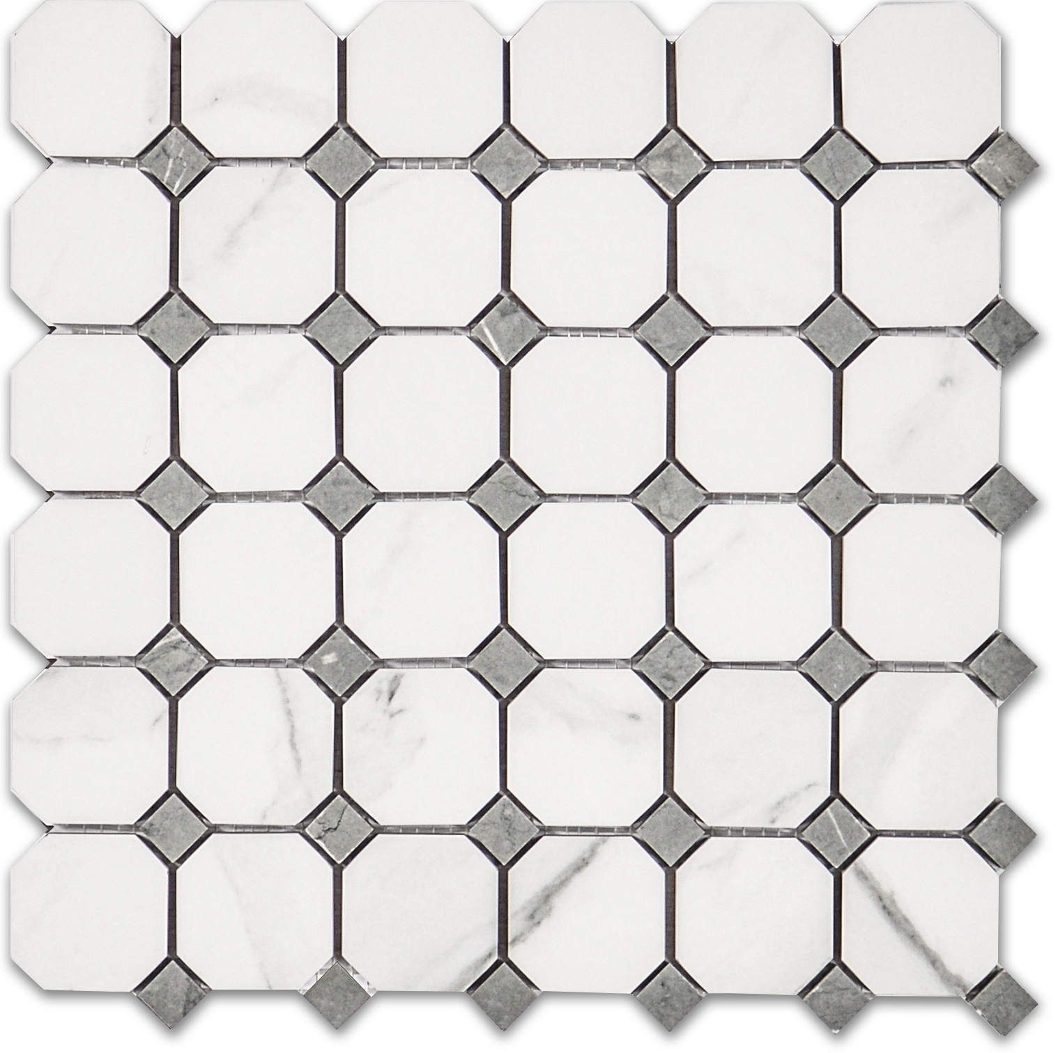 Treasure Statuario Polished Octagon/Dot Mosaic | In Home Stone